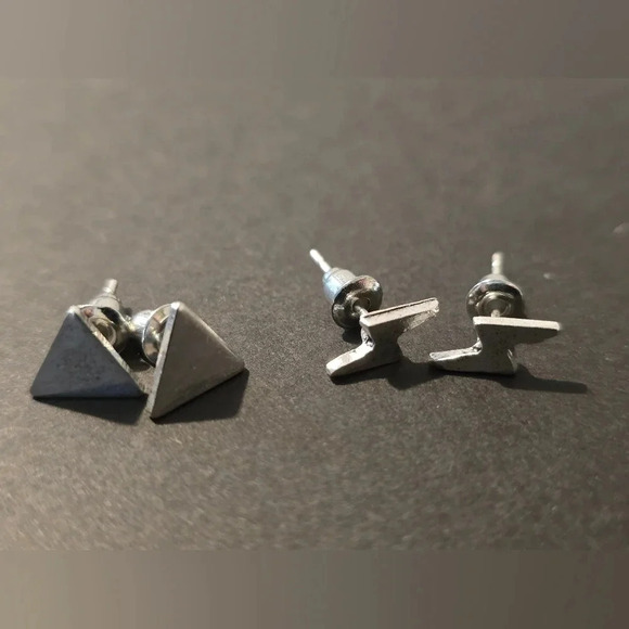 Silver Bar & Lightning Bolt & Triangle & Butterfly Stud Earrings - Picture 4 of 8